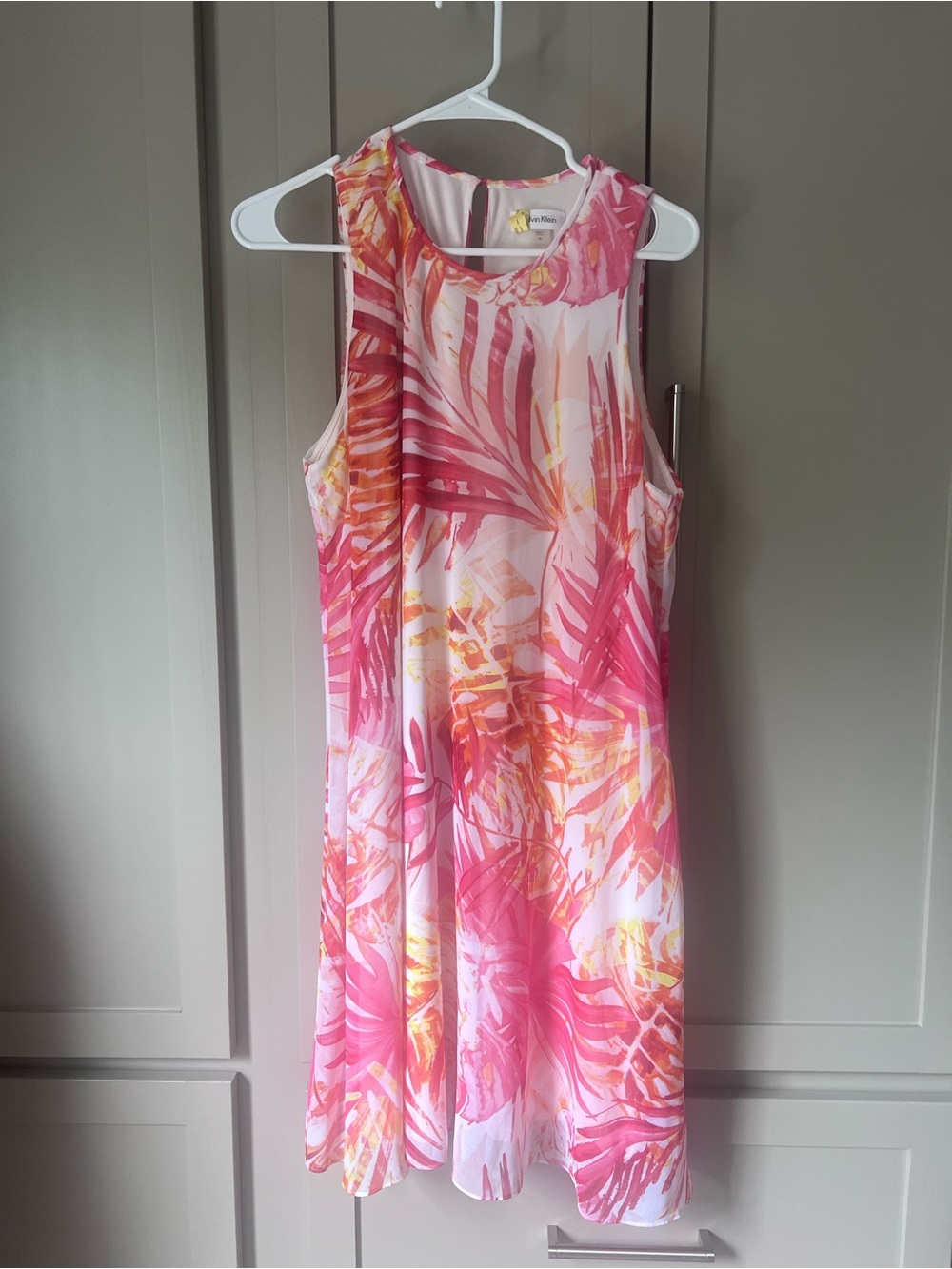 Women’s Calvin Klein Pink Tropical Print Sleeveless Dress - Size 14